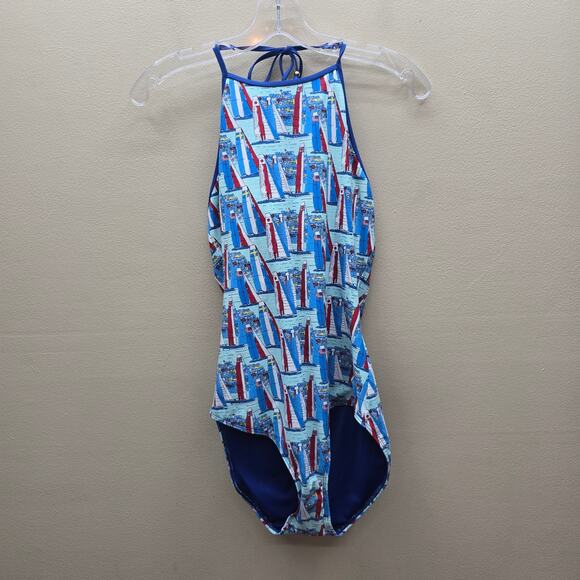 Vineyard Vines One Piece Swimsuit America's Cup Yacht Halter Multicolor Medium - Picture 1 of 9